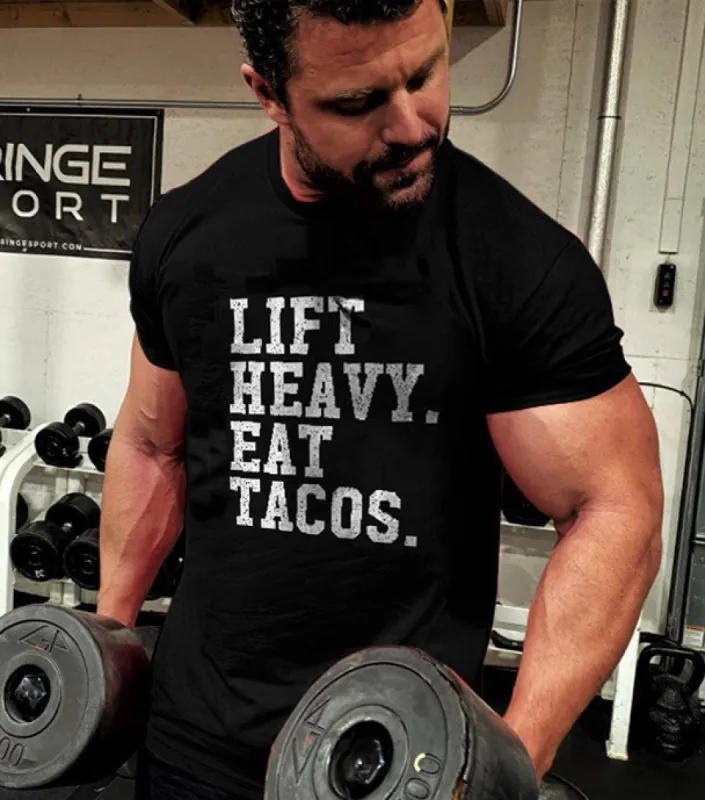 Lift Heavy. Eat Tacos Printed Men's T-shirt sold by Polyalien