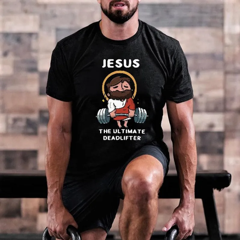 Jesus The Ultimate Deadlifter Printed Men's T-shirt sold by Polyalien