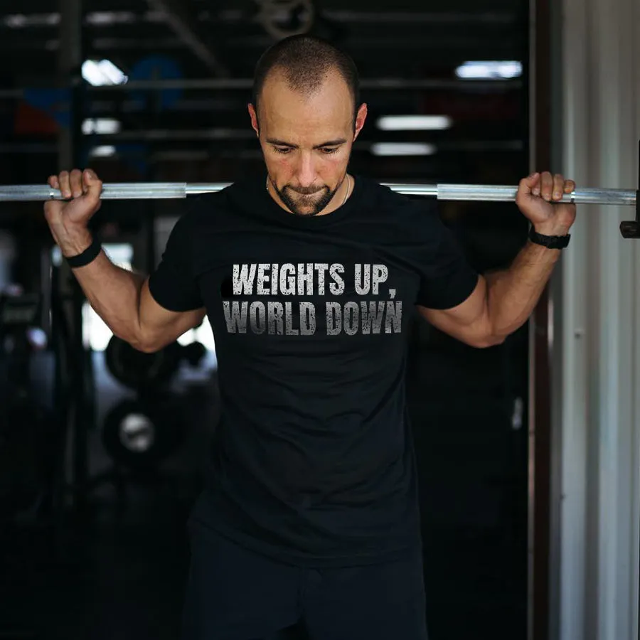 Weights Up, World Down Printed Men's T-shirt sold by Polyalien