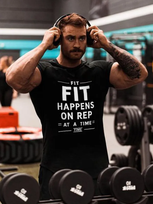 Fit happens, one rep at a time Printed Men's T-shirt sold by Polyalien