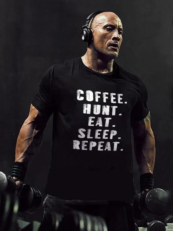 Coffee Hunt Eat Sleep Repeat Printed Men's T-shirt sold by Polyalien