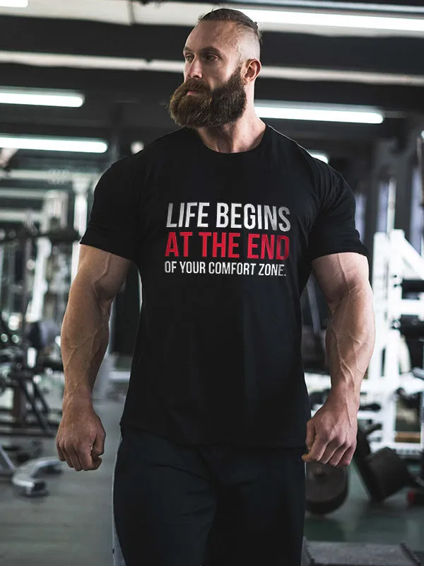 Life Begins At The End Of Your Comfort Zone Printed Men's T-shirt sold by Polyalien