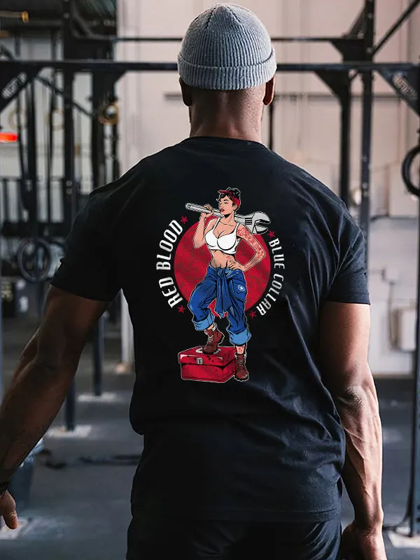 Red Blood Blue Collar Printed Men's T-shirt sold by Polyalien