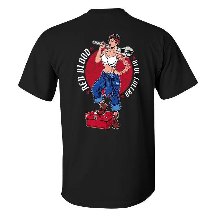 Red Blood Blue Collar Printed Men's T-shirt sold by Polyalien product image thumbnail 2