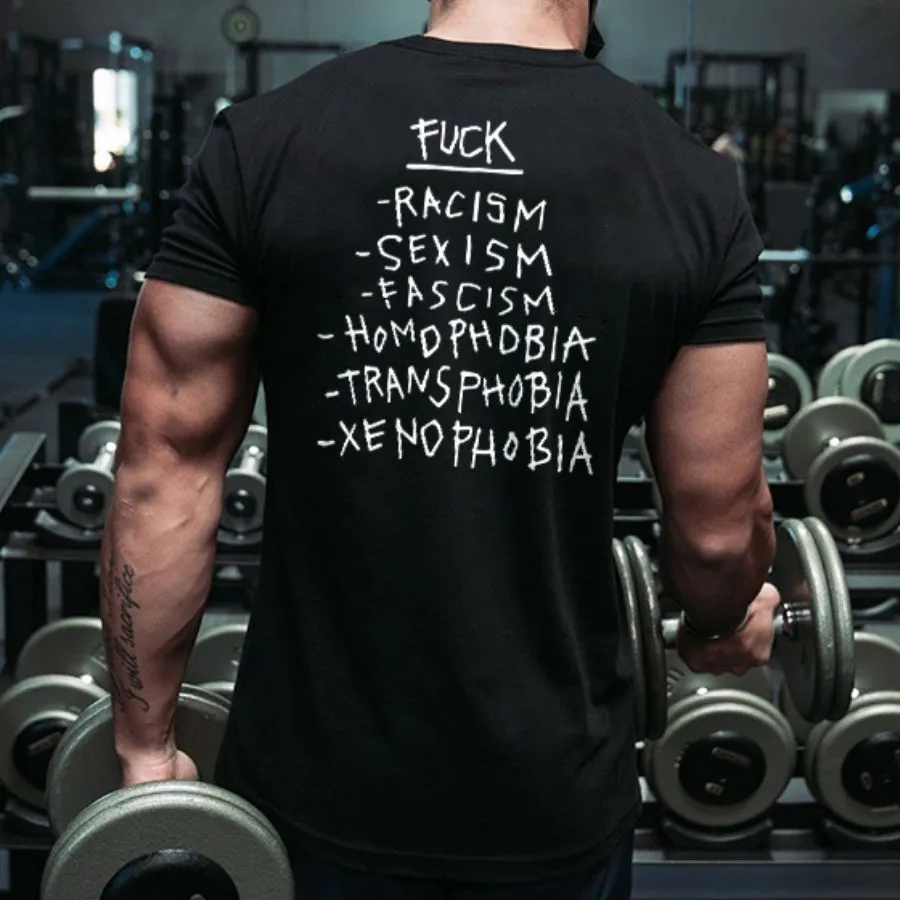 -RACISM -SEXISM -FASCISM -HOMDPHDBIA Printed Men's T-shirt sold by Polyalien