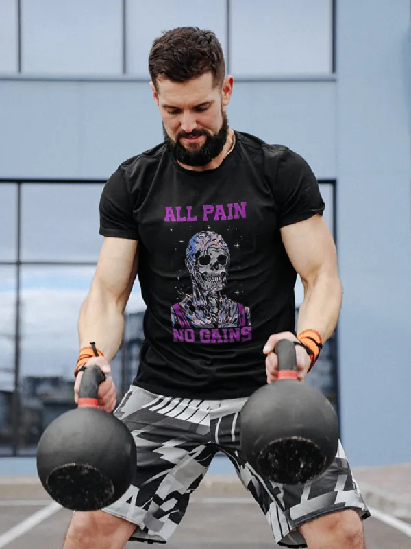 All Pain No Gains Skull Print Men's T-shirt sold by Polyalien