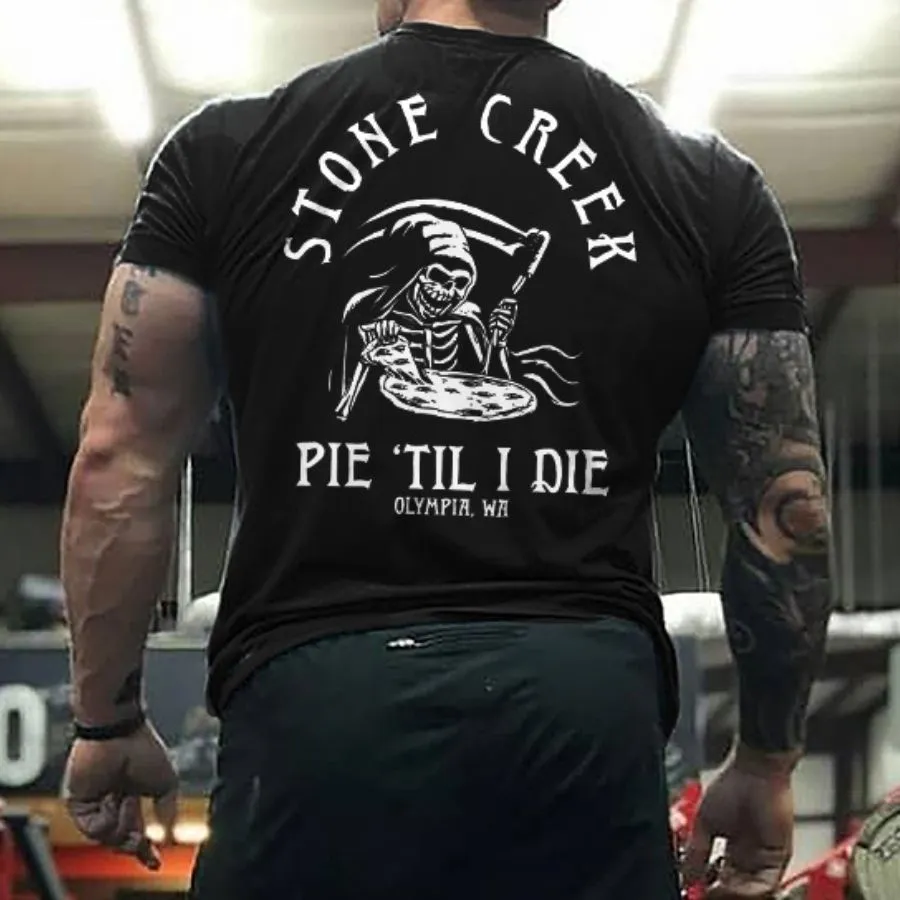Stone Creek Pie 'Til I Die Grim Reaper Print Men's T-shirt sold by Polyalien
