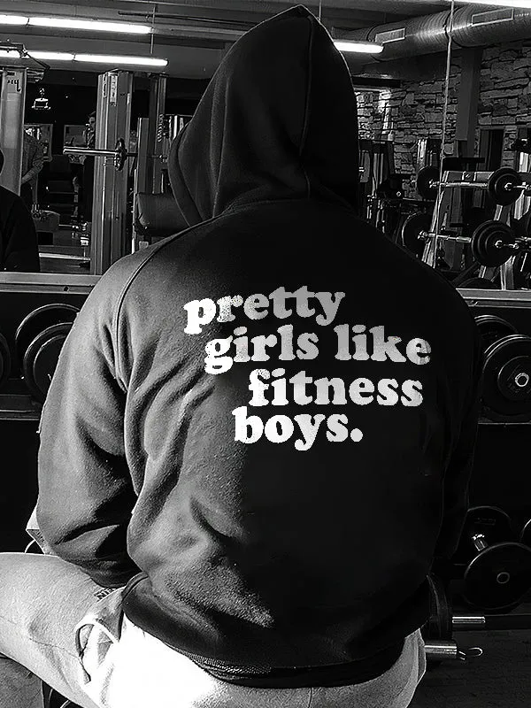 Pretty Girls Like Fitness Boys Printed Men's Hoodie sold by Polyalien