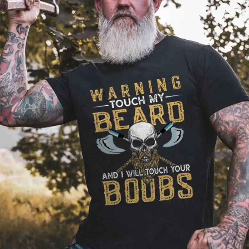 Viking Warning Touch My Beard Printed Men's T-shirt sold by Polyalien
