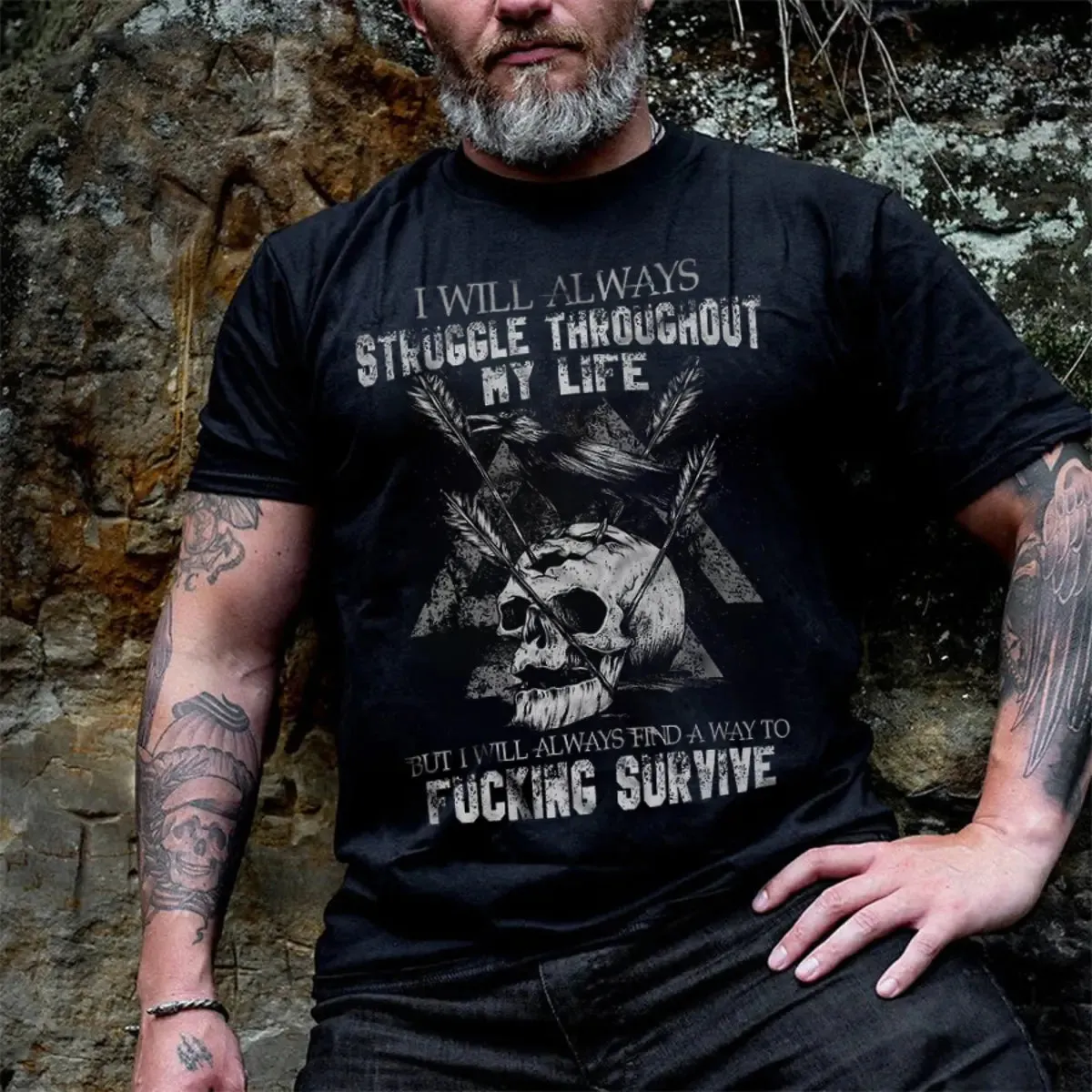 Viking I Will Always Struggle Throughout My Life Printed Men's T-shirt sold by Polyalien