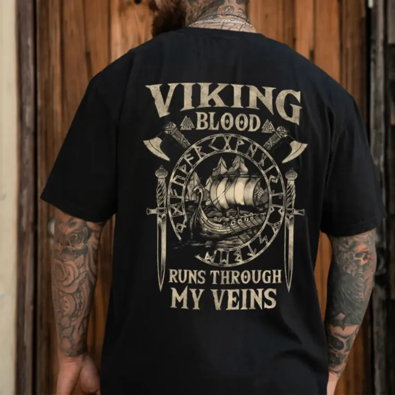 Viking Blood Runs Through My Veins Printed Men's T-shirt made by Polyalien