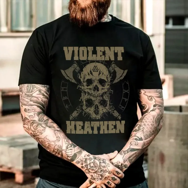 Viking Violent Heathen Printed Men's T-shirt sold by Polyalien
