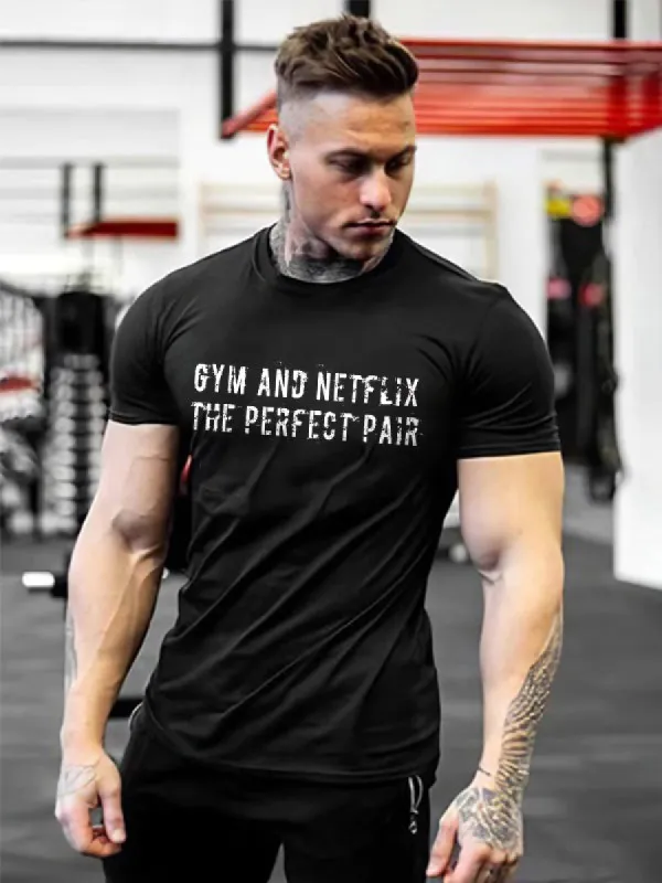 Gym And Netflix The Perfect Pair Printed Men's T-shirt sold by Polyalien