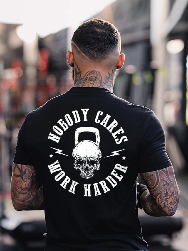 Nobody Cares Work Harder Skull Printed Men's T-shirt sold by Polyalien