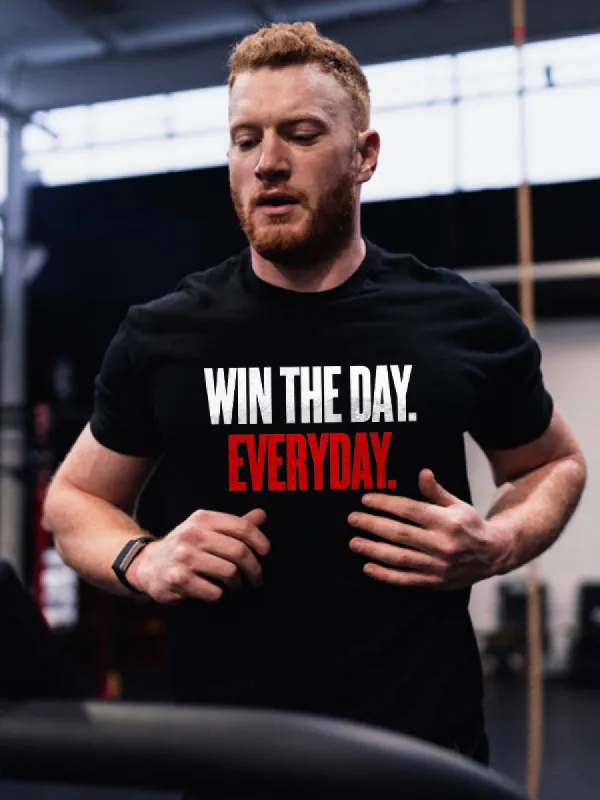 Win The Day. Everyday. Printed Men's T-shirt sold by Polyalien