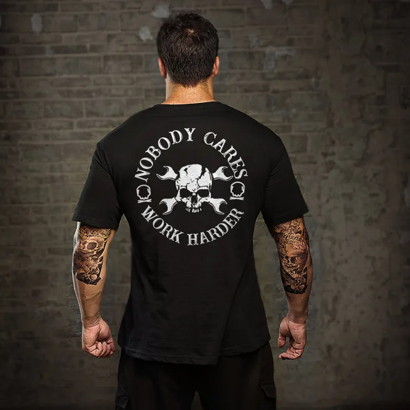 Skull Nobody Cares Work Harder T-shirt Sold Out sold by Polyalien product image thumbnail 2
