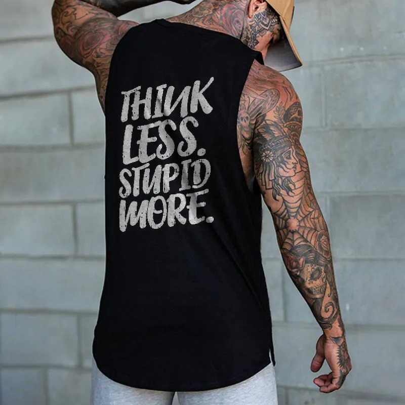 Think Less Stupid More Printed Vest sold by Polyalien