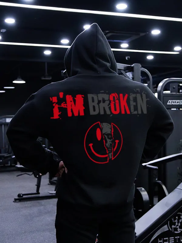 Vintage I'm Broken Letters Skull Print Men‘s Hoodie sold by Polyalien product image thumbnail 5