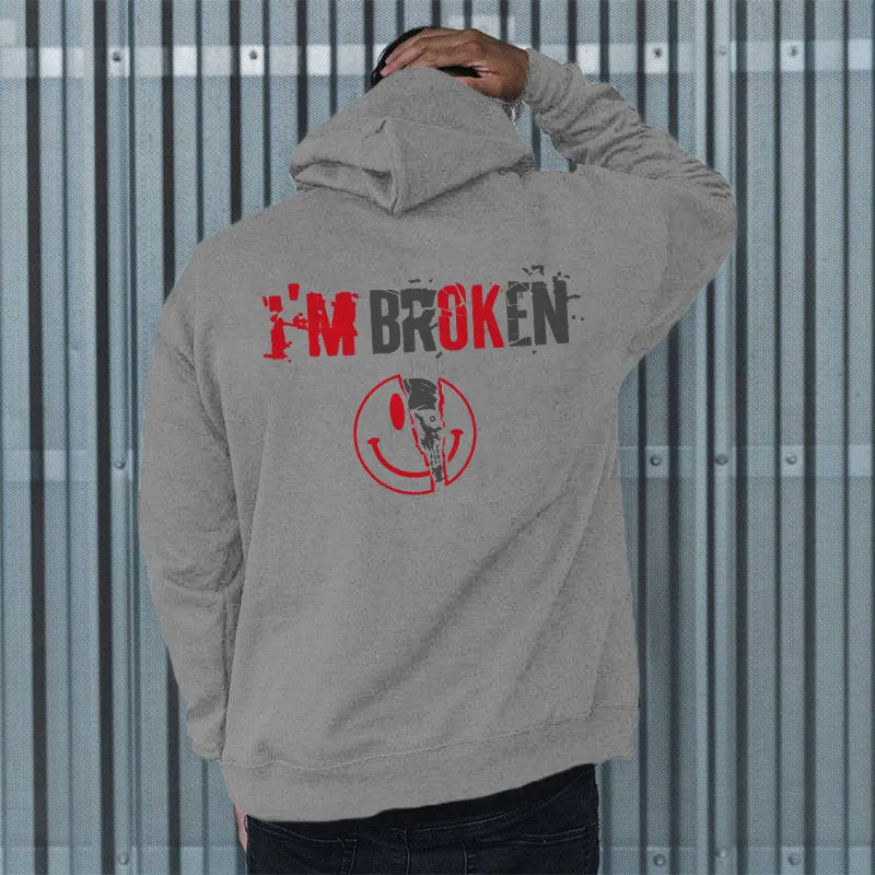 Vintage I'm Broken Letters Skull Print Men‘s Hoodie sold by Polyalien product image thumbnail 4