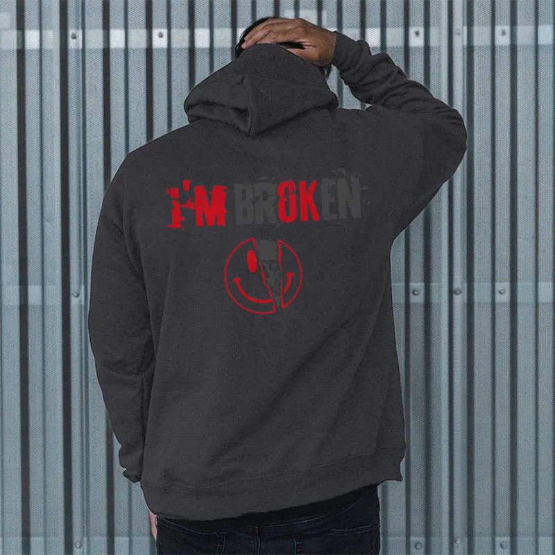 Vintage I'm Broken Letters Skull Print Men‘s Hoodie sold by Polyalien product image thumbnail 3
