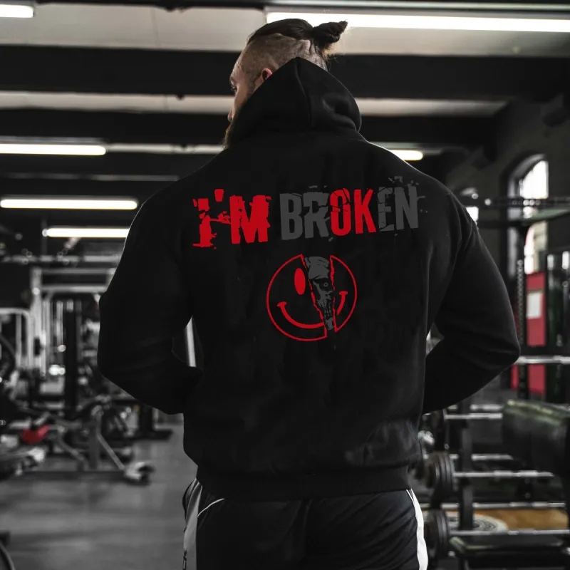 Vintage I'm Broken Letters Skull Print Men‘s Hoodie sold by Polyalien