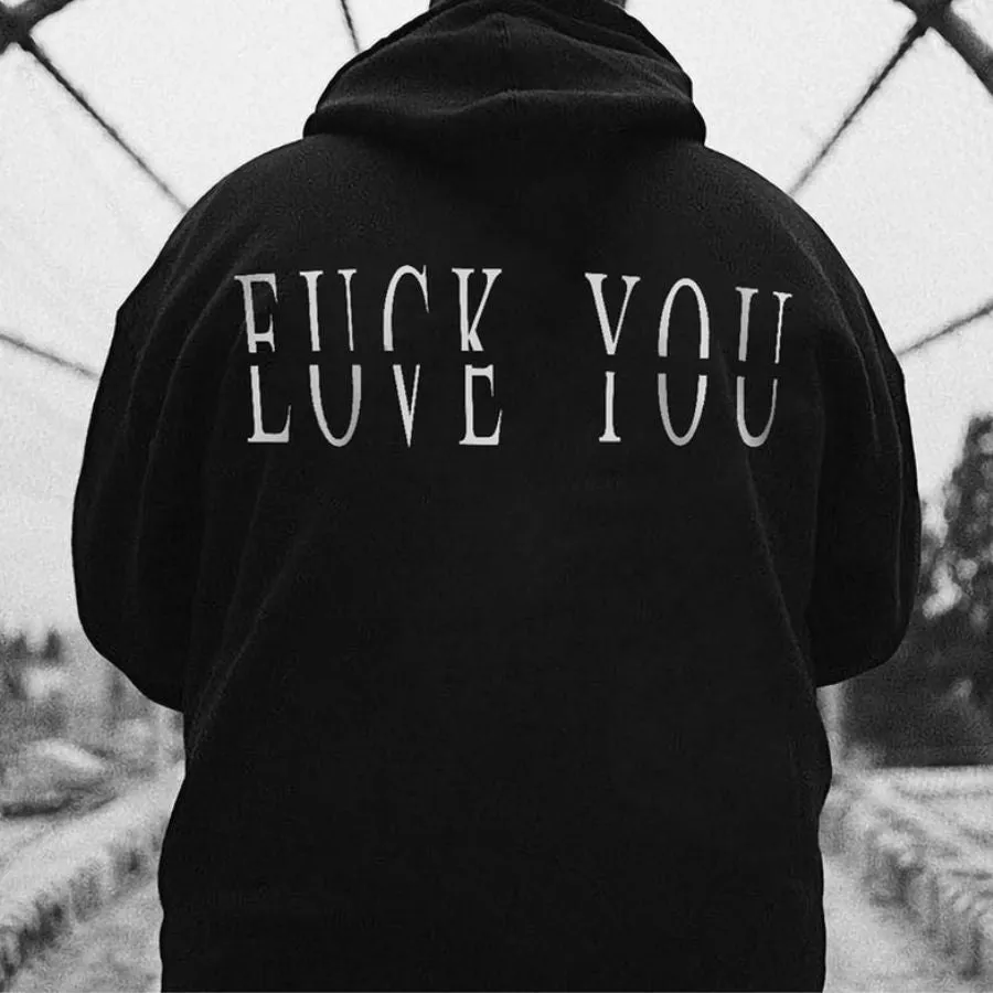 Love You Fk You Letter Print Casual Men's Hoodie sold by Polyalien