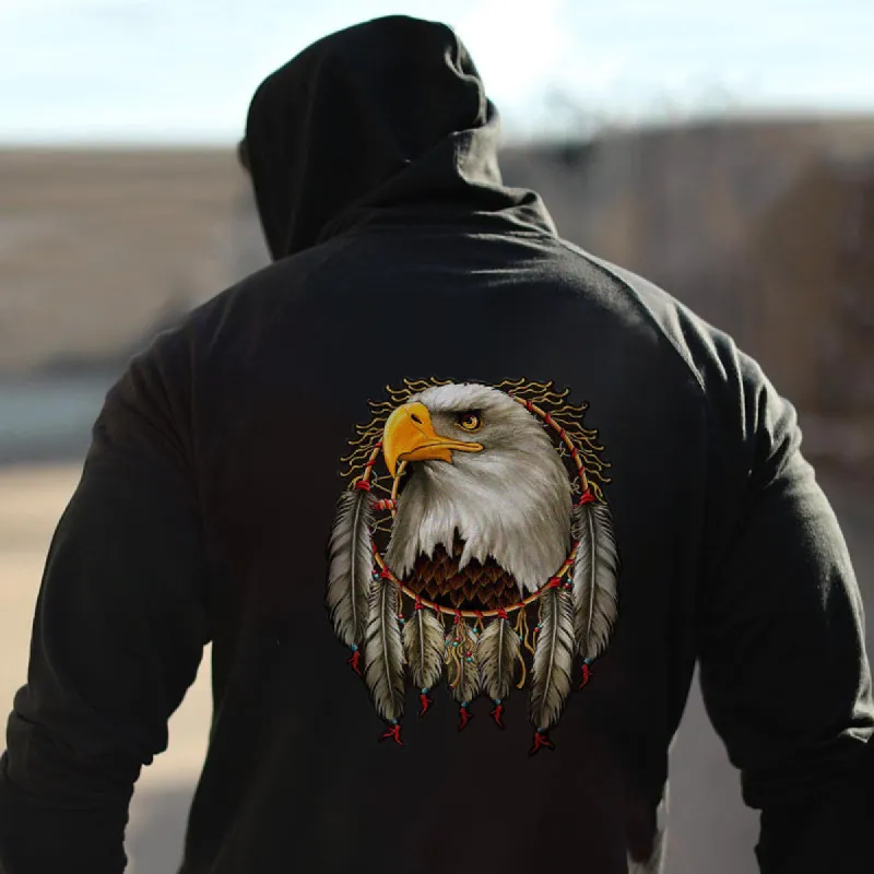 Fashion Eagle Feather Casual Printed Men's Hoodie sold by Polyalien