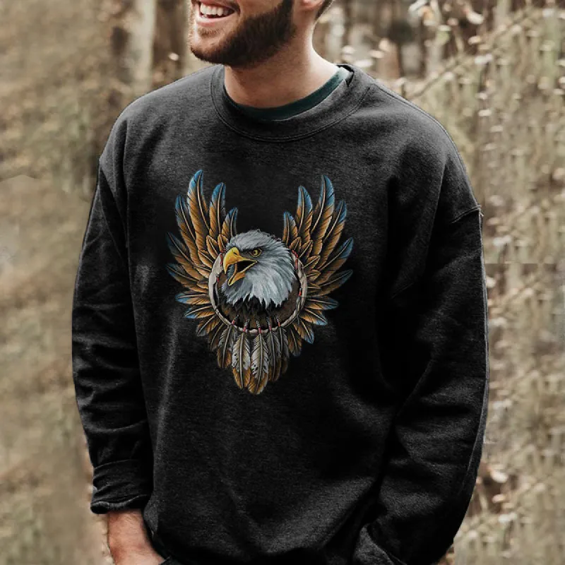 Fashion Eagle Print Men's Crew Neck Sweatshirt Printed Men's Sweatshirt sold by Polyalien