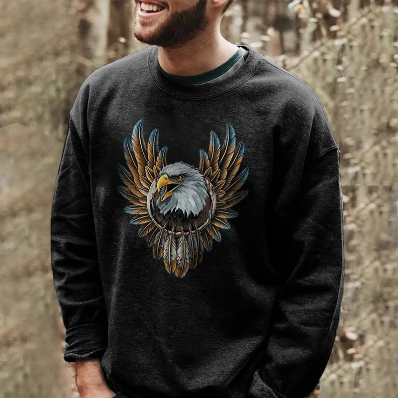 Fashion Eagle Print Men's Crew Neck Sweatshirt Printed Men's Sweatshirt sold by Polyalien