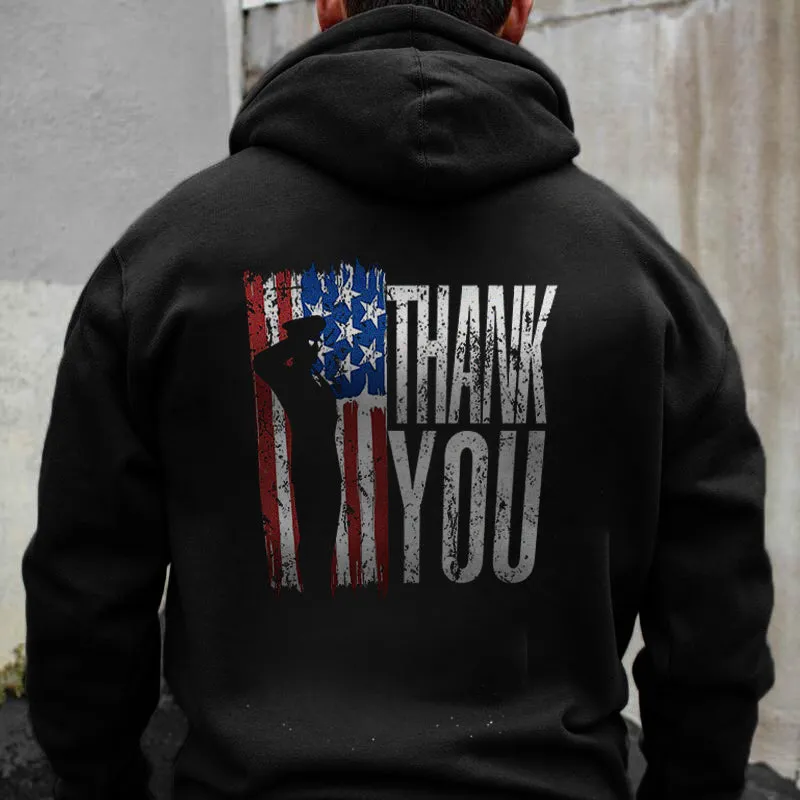American Flag Soldier Thank You Printed Men's Hoodie sold by Polyalien