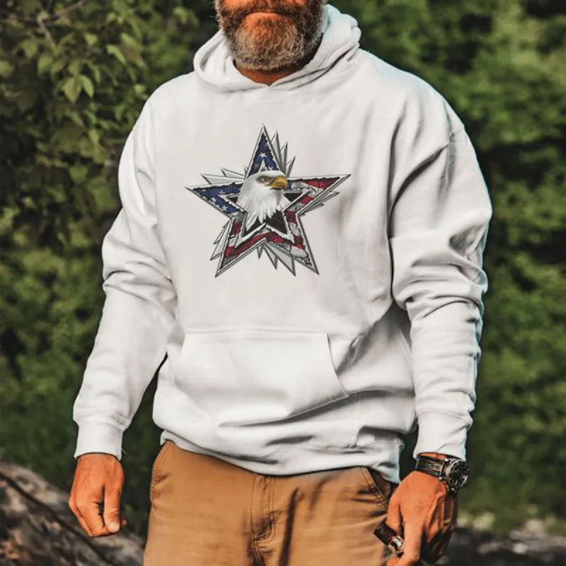 Fashion Eagle Star Leisure Printed Men's Hoodie sold by Polyalien