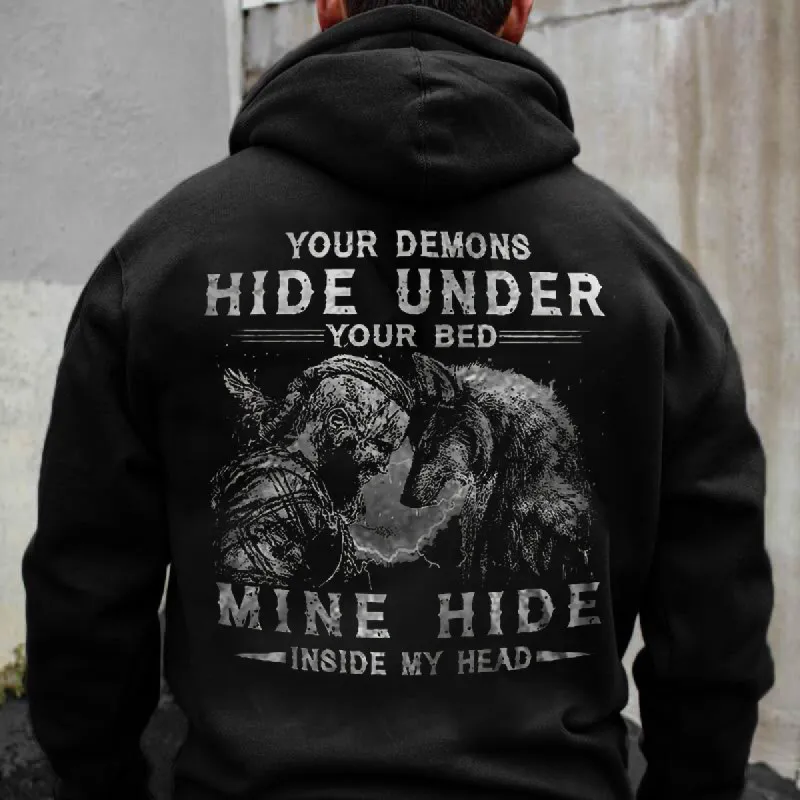 Your Demons Hide Under Your Bed Print Men’s Hoodie sold by Polyalien