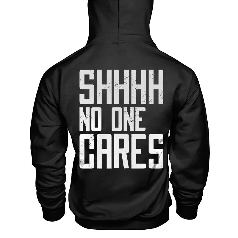Shhhh No One Cares Big Letter Print Streetwear Hoodie sold by Polyalien product image thumbnail 2