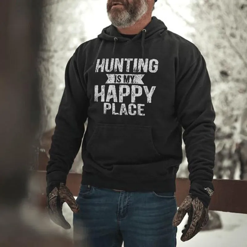Hunting Is My Happy Place Printed Men's All-match Hoodie sold by Polyalien