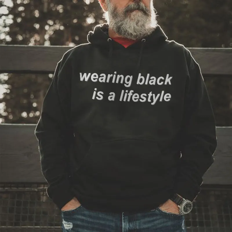 Drawstring Men's Wearing Black Is A Lifestyle Printed Hoodie made by Polyalien
