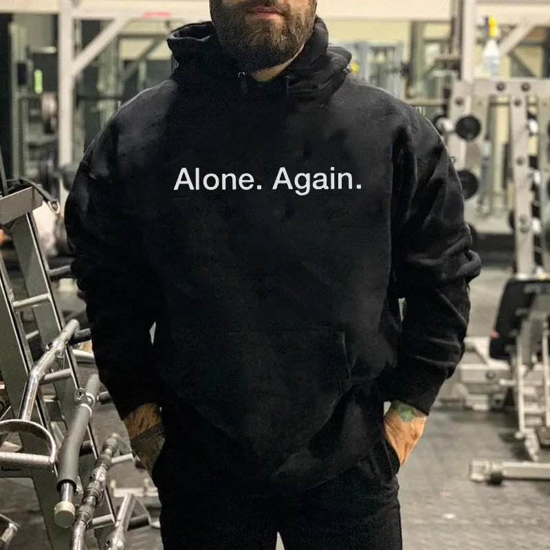 Alone Again Letter Printed Men's Drawstring Hoodie sold by Polyalien