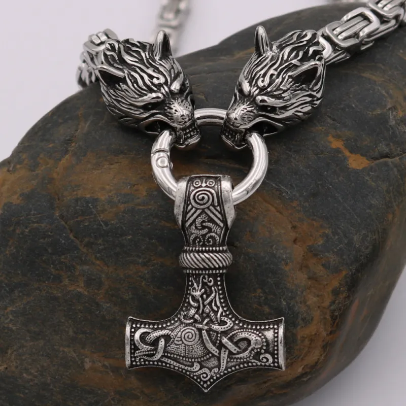 Viking Odin Celtic Wolf Head Pendant Men's Necklace sold by Polyalien