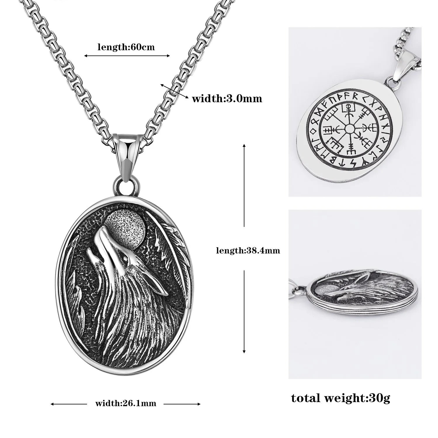 Personalized Viking Wolf Head Pendant Necklace sold by Polyalien product image thumbnail 3