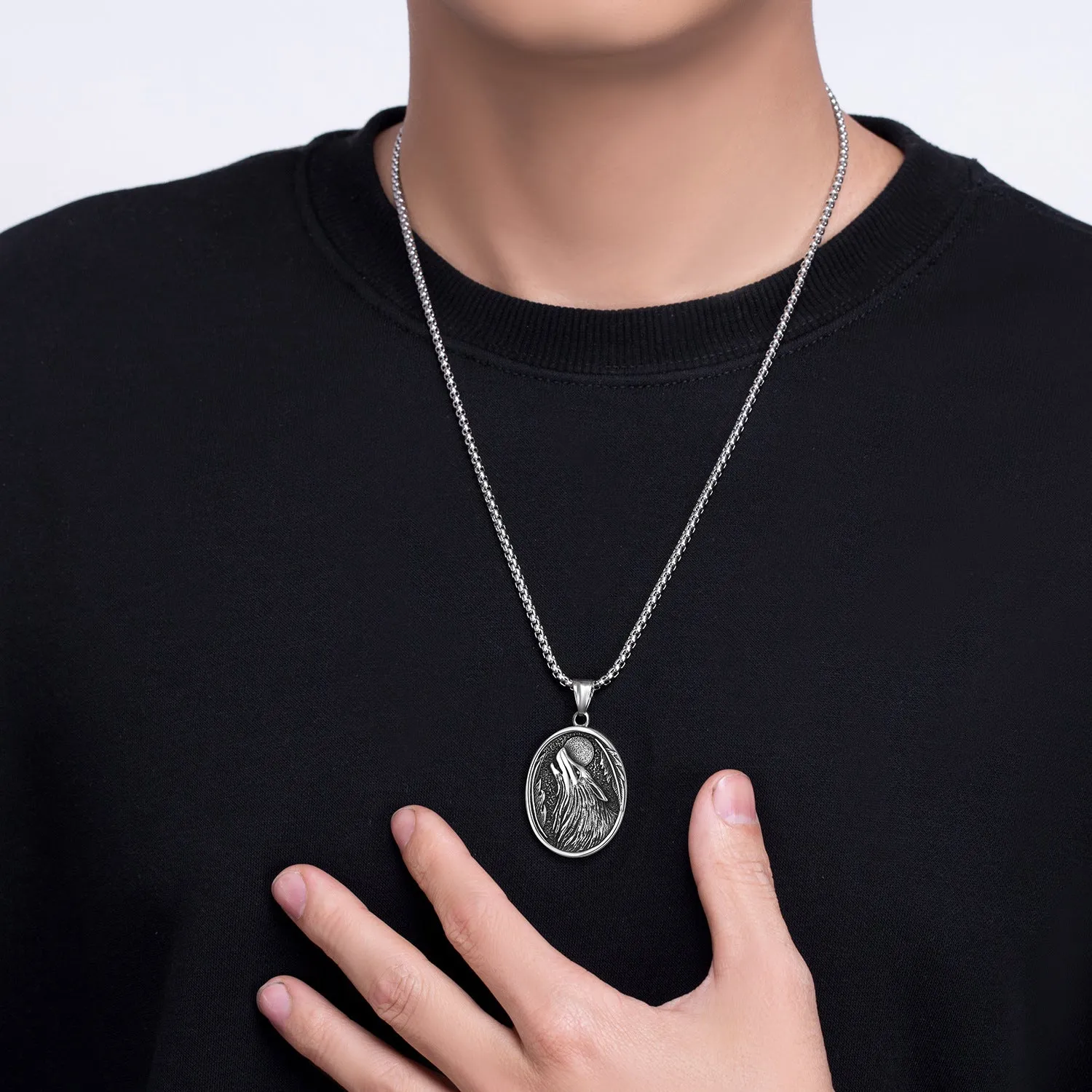 Personalized Viking Wolf Head Pendant Necklace sold by Polyalien