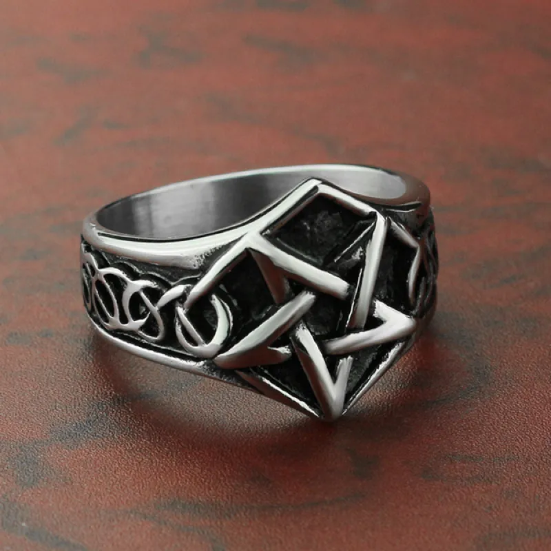 Titanium Steel Five-pointed Star Geometric Ring made by Polyalien