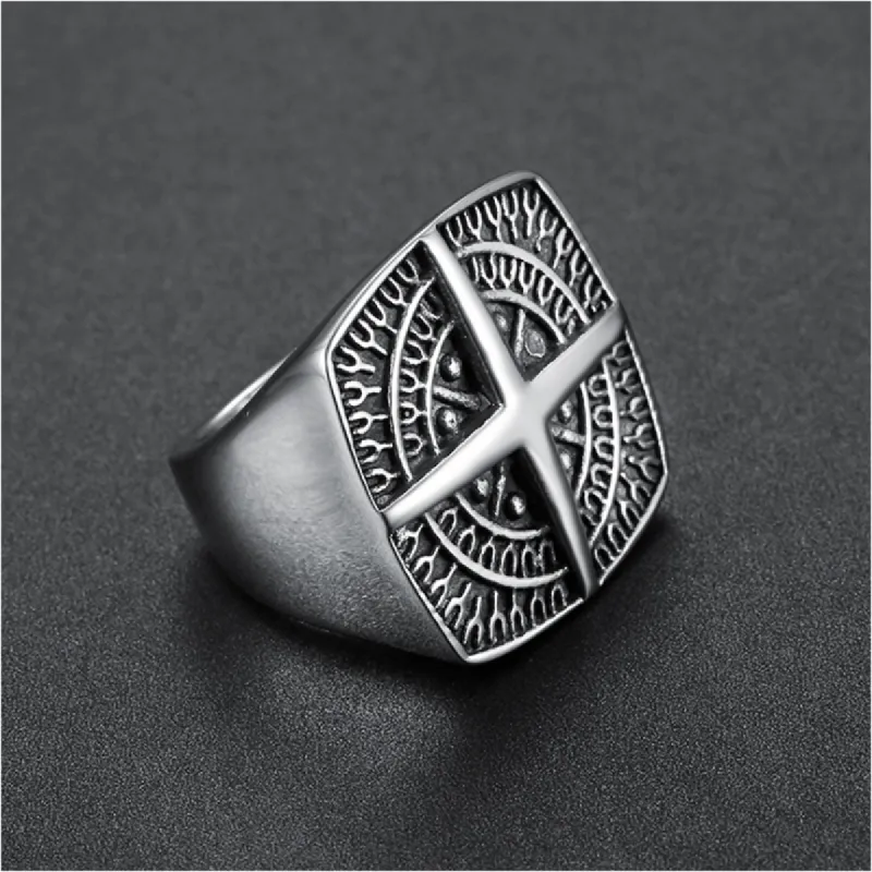 Compass Cross Personality Titanium Steel Ring sold by Polyalien