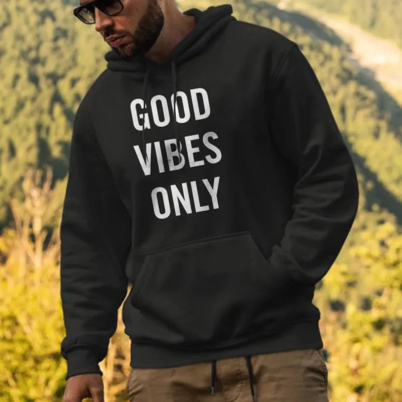 Good Vibes Only Printed Men's Casual Black Hoodie made by Polyalien