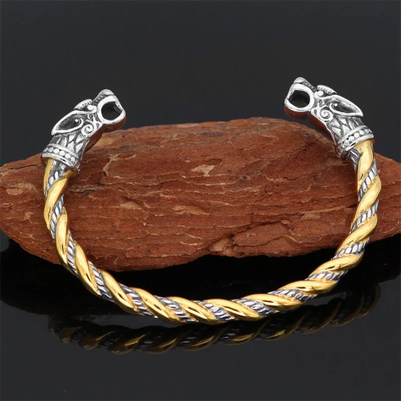 Nordic Viking Odin Faucet Solid Two Color Open Men's Bracelet made by Polyalien