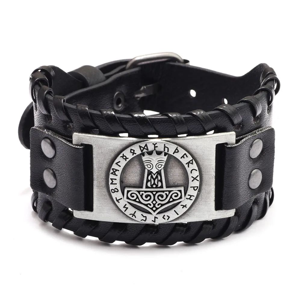 Men's Alloy Leather Design Thor's Hammer Bracelet sold by Polyalien