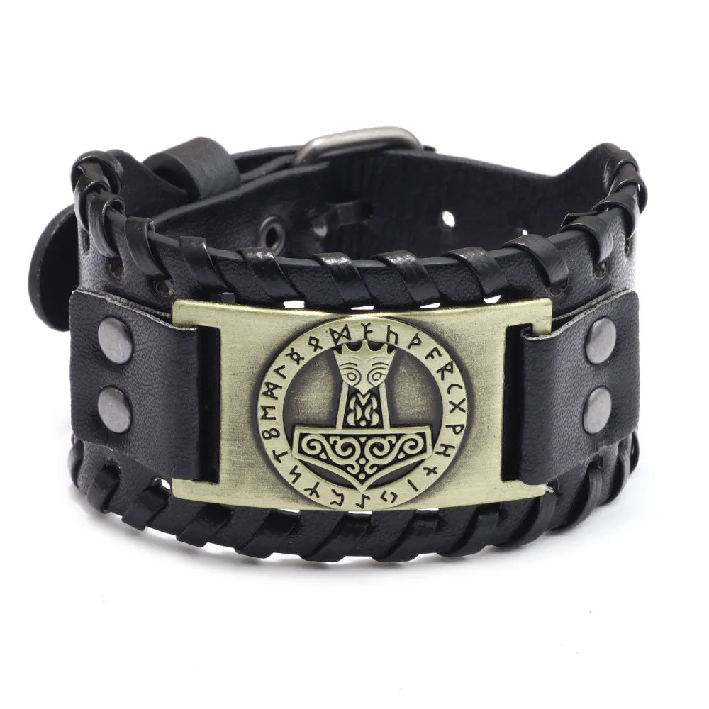 Men's Alloy Leather Design Thor's Hammer Bracelet sold by Polyalien product image thumbnail 2