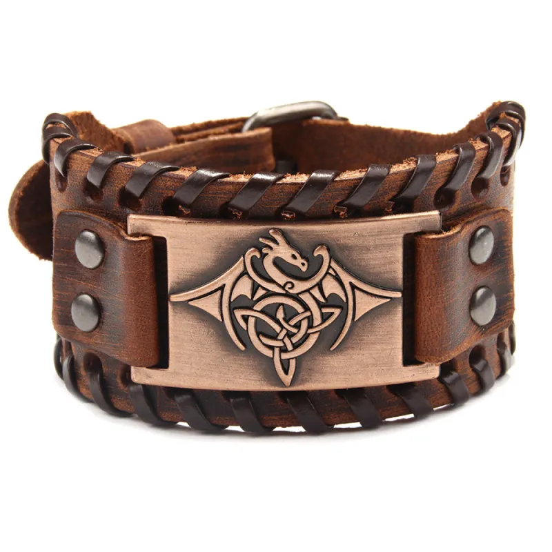 Flying Dragon Totem Leather Bracelet Alloy Cowhide Bracelet Men's Jewelry sold by Polyalien