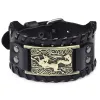 Cowhide Metal Exaggerated Texture Punk Leather Wide Bracelet sold by Polyalien