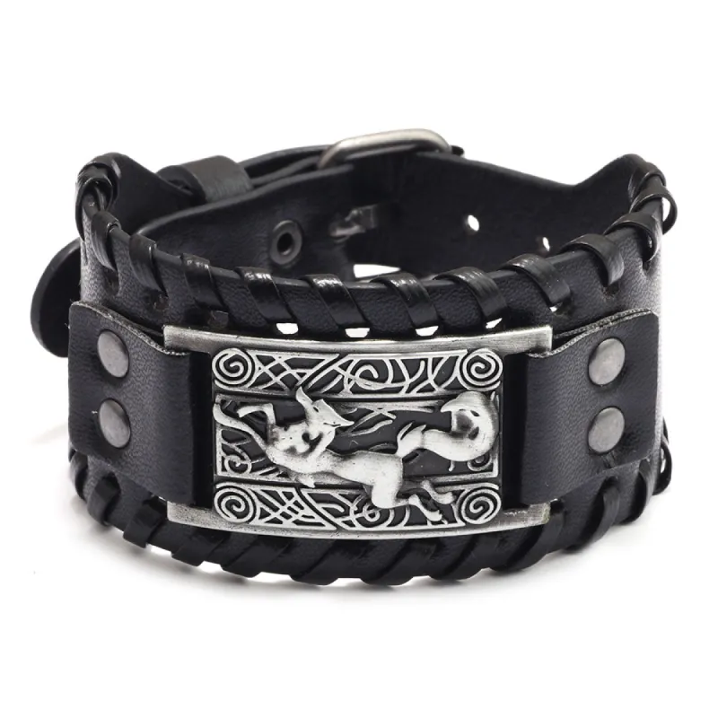 Cowhide Metal Exaggerated Texture Punk Leather Wide Bracelet sold by Polyalien