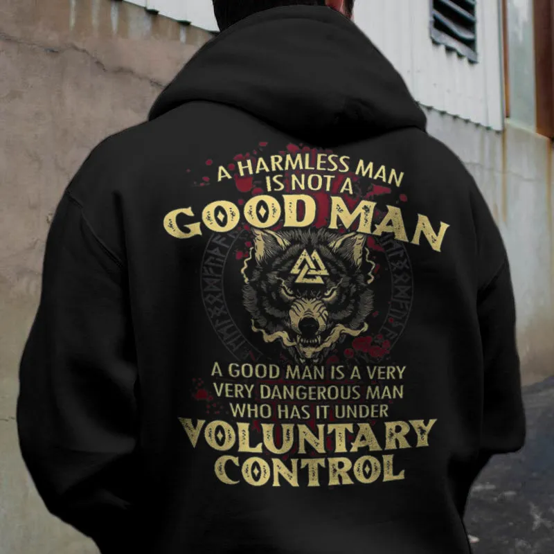 Vikings A Harmless Man Is Not A Good Man Printed Men's Hoodie sold by Polyalien