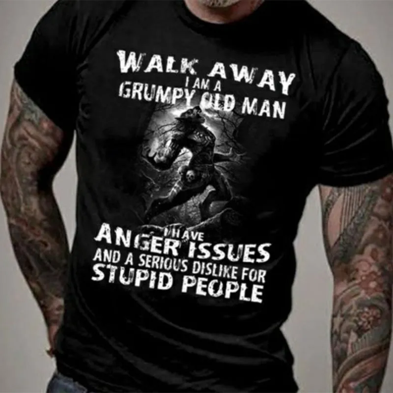 Vikings Walk Away I Am A Grumpy Old Man Printed Men's T-shirt made by Polyalien